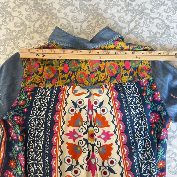 John Mark Bohemian Embroidered Long Sleeve Button Down Blouse Size S - Picture 10 of 13